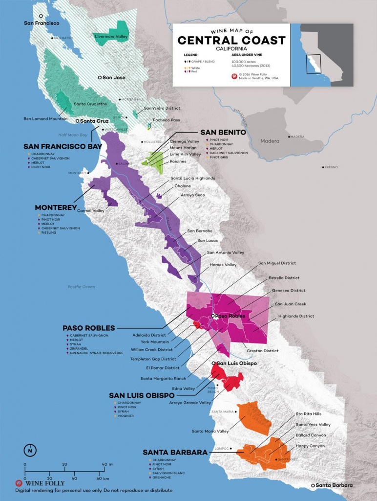 Central Coast Wine: The Varieties And Regions | Wine Maps - Map Of California Showing Santa Barbara