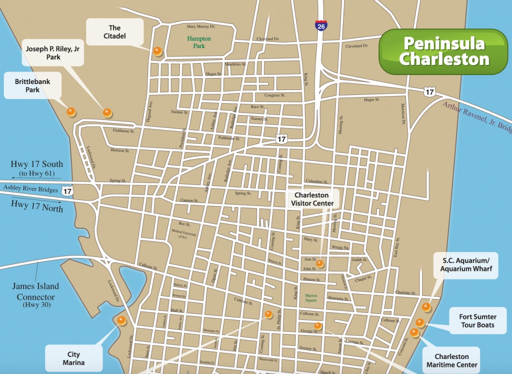 Charleston Tourist Map And Travel Information | Download Free - Printable Map Of Charleston Sc