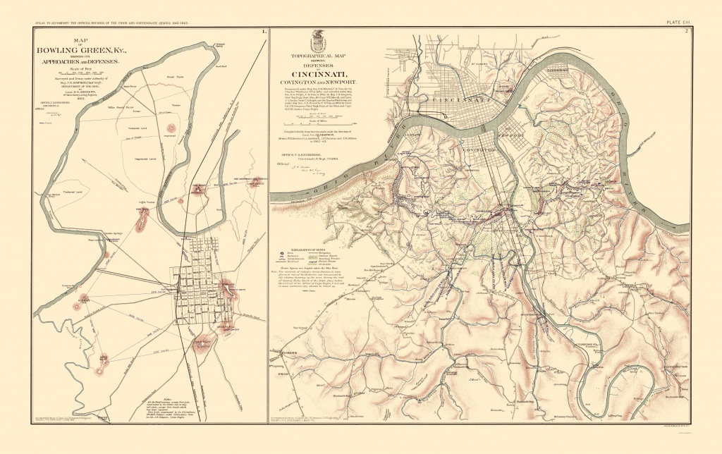 Civil War Map - Bowling Green Defenses &amp;amp; Approaches 1895 - Printable Map Of Bowling Green Ky