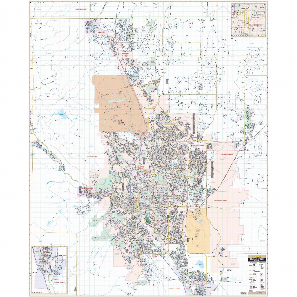 Colorado Springs, Co Wall Map - The Map Shop - Colorado Springs Zip Code Map Printable