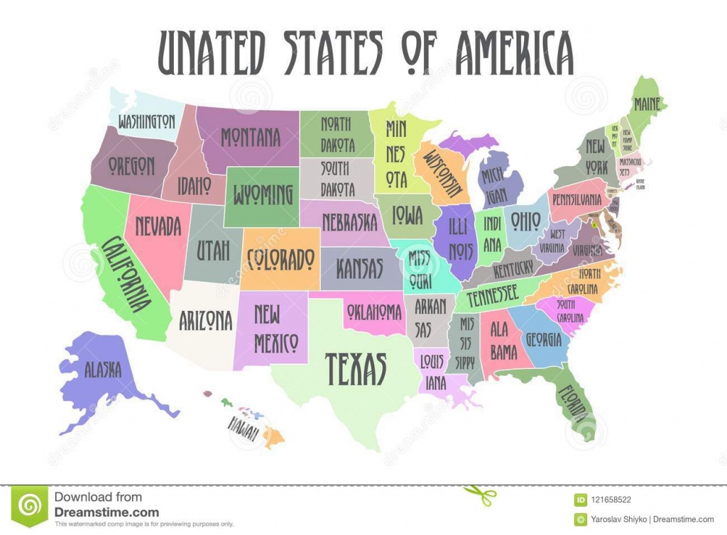 Colored Poster Map Of United States Of America With State Names - Printable Map Of The United States Of America