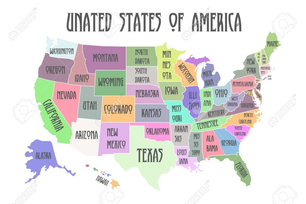 Colored Poster Map Of United States Of America With State Names - Printable Map Of The United States With State Names