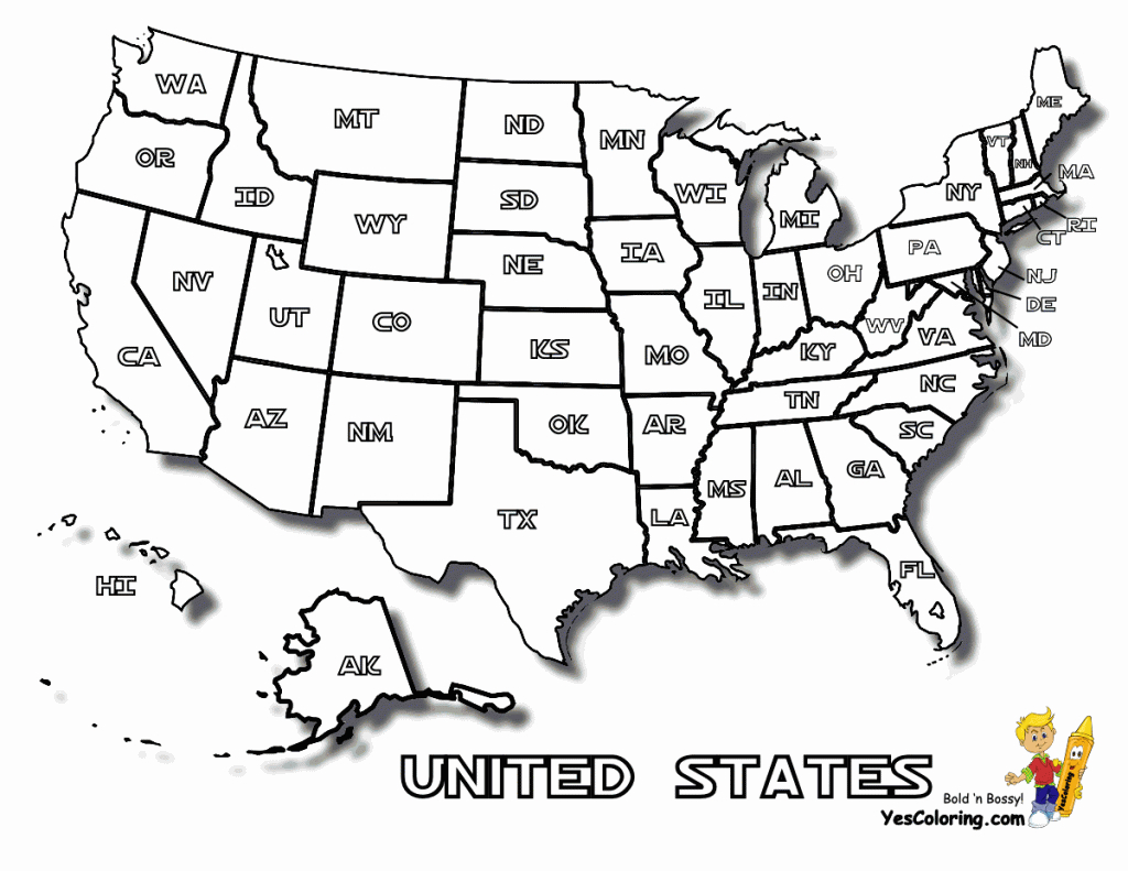 Coloring Page Of United States Map With States Names At Yescoloring - Printable 50 States Map