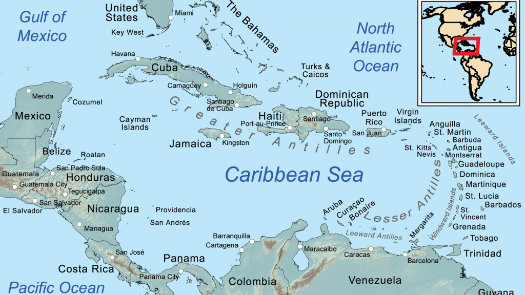 Comprehensive Map Of The Caribbean Sea And Islands - Printable Road Map Of St Maarten