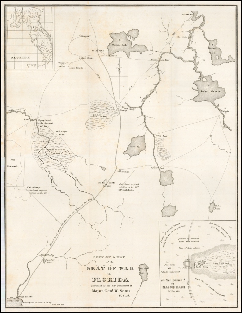 Copy Of A Map Of The Seat Of War In Florida Forwarded To The War - Orange Lake Florida Map
