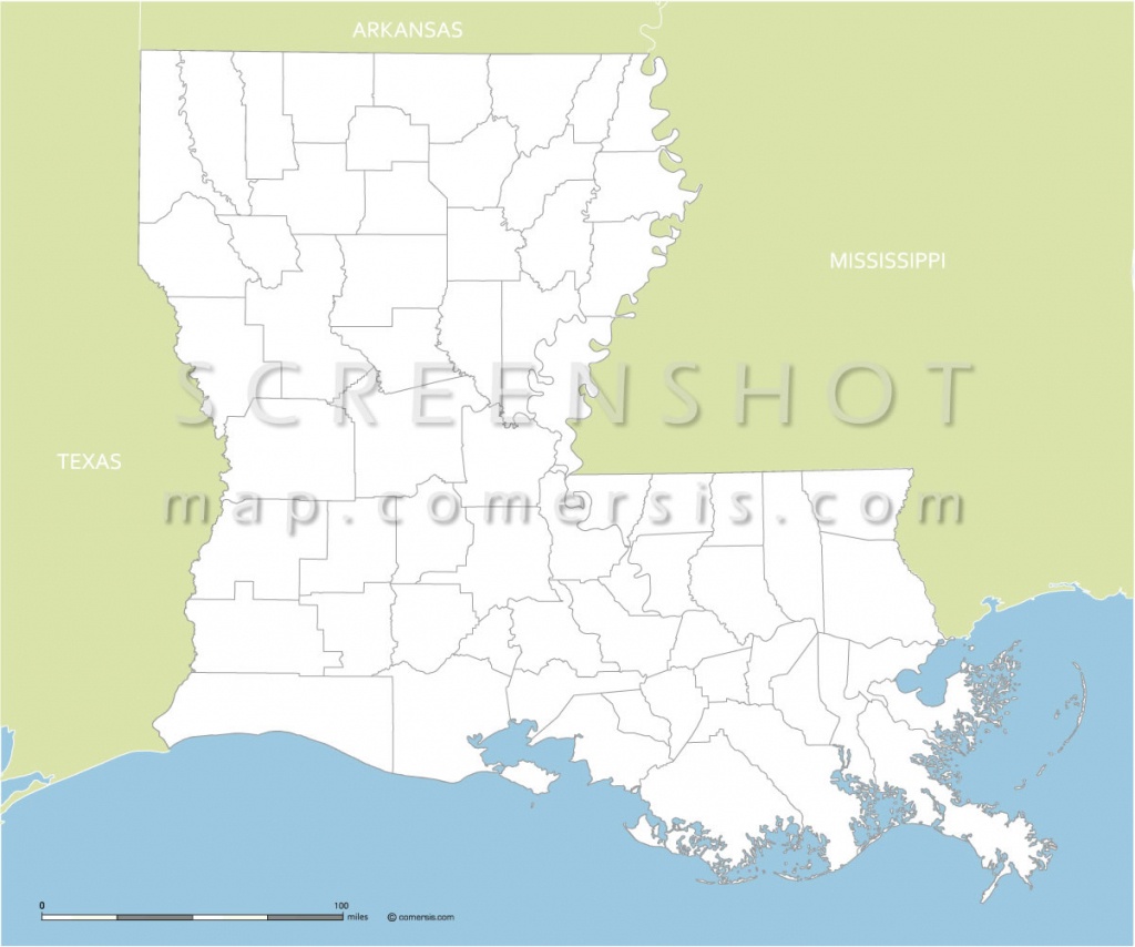 Counties Of Louisiana State Vector Map - Texas Louisiana Border Map