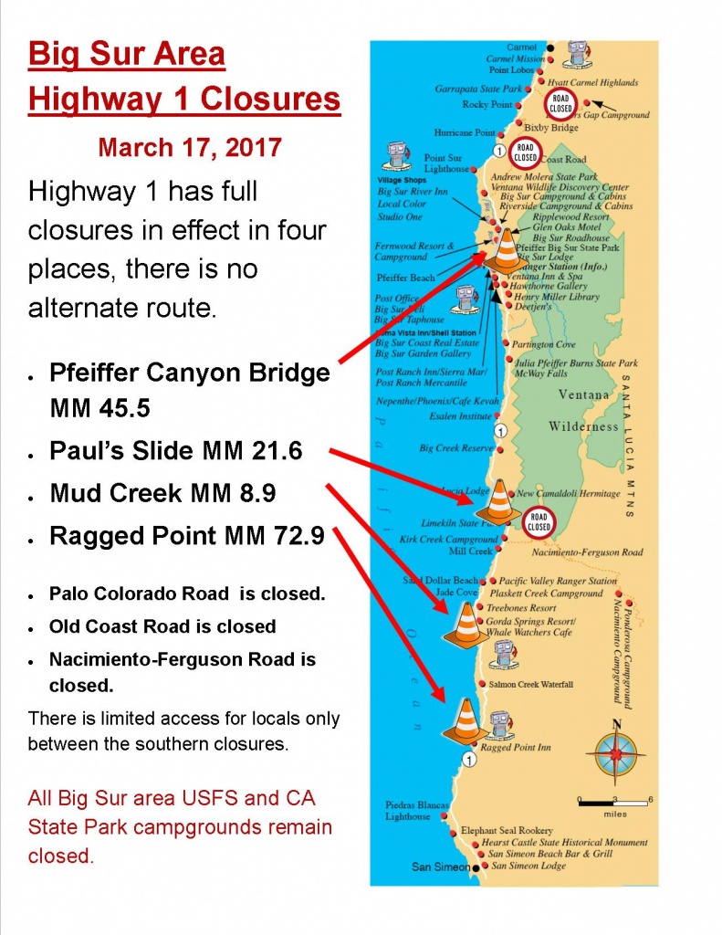 Current Big Sur Highway 1 Closures | Big Sur California - California Road Closures Map