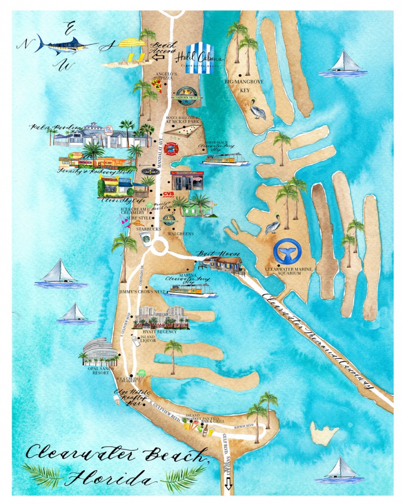 Custom Art Project : : Clearwater Beach Map — Lisa Gilmore Design - Clearwater Beach Florida Map Of Hotels
