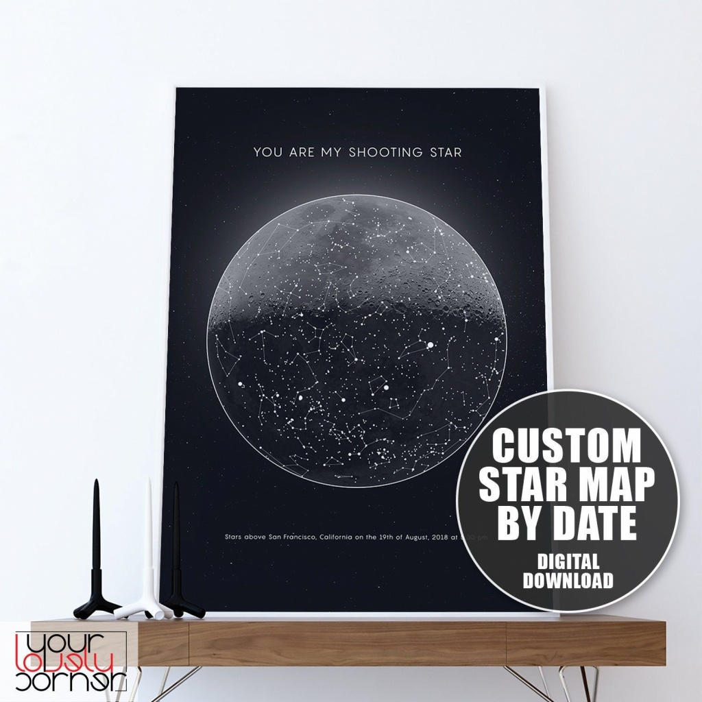 Custom Sky Map Printable Wall Art, Night Sky Map Print, Anniversary - Printable Star Map By Date