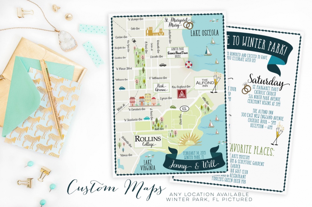 Custom Wedding Map-Any Location Available-Winter Park Florida | Etsy - Winter Park Florida Map