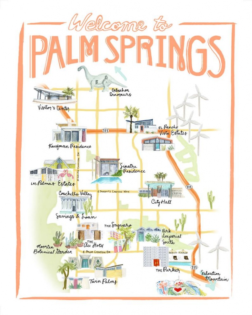 Customizable Palm Springs Map Illustration | Etsy - Where Is Palm Springs California On A Map