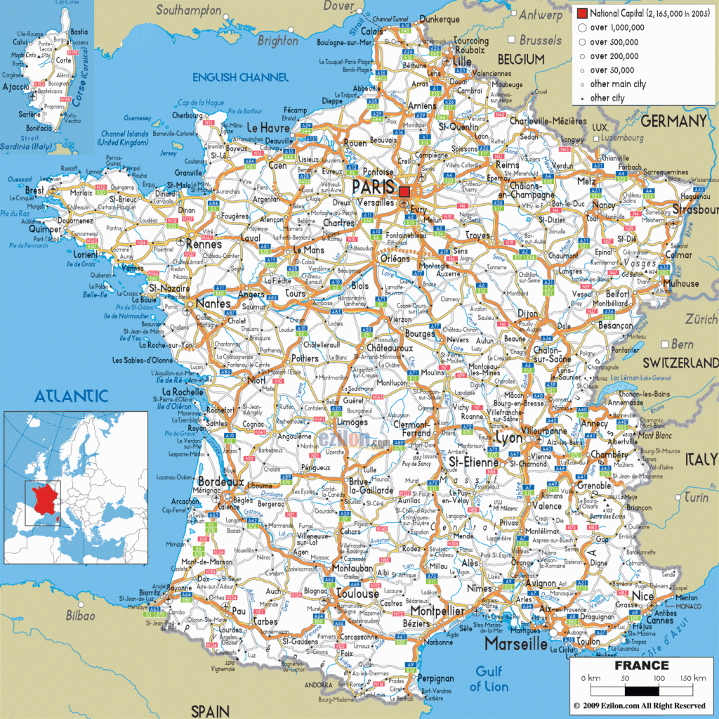Detailed Clear Large Road Map Of France - Ezilon Maps - Printable Map Of France With Cities And Towns