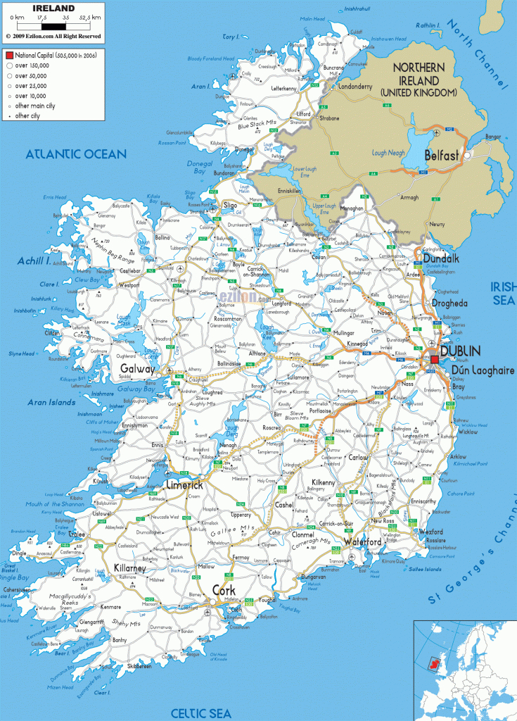 Detailed Clear Large Road Map Of Ireland - Ezilon Maps | Road Map Of - Large Printable Map Of Ireland