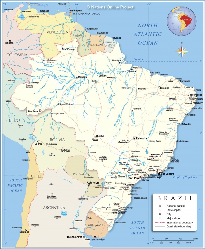 Detailed Map Of Brazil - Nations Online Project - Free Printable Map Of Brazil