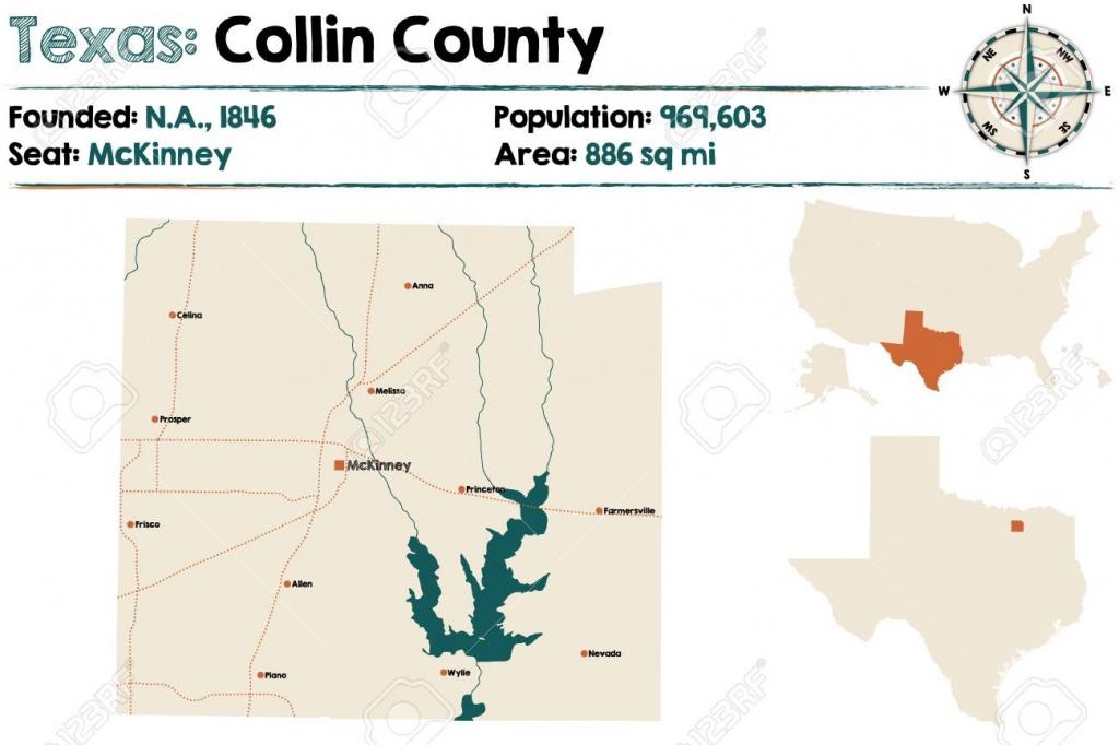 Detailed Map Of Collin County In Texas, Usa. Royalty Free Cliparts - Collin County Texas Map