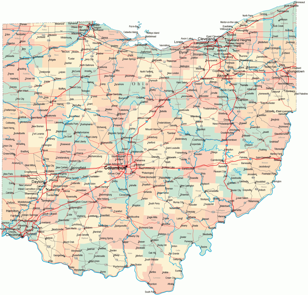 Detailed-Map-Of-Ohio-Free | Canvas | Ohio Map, State Map, Us State Map - Printable State Maps With Counties