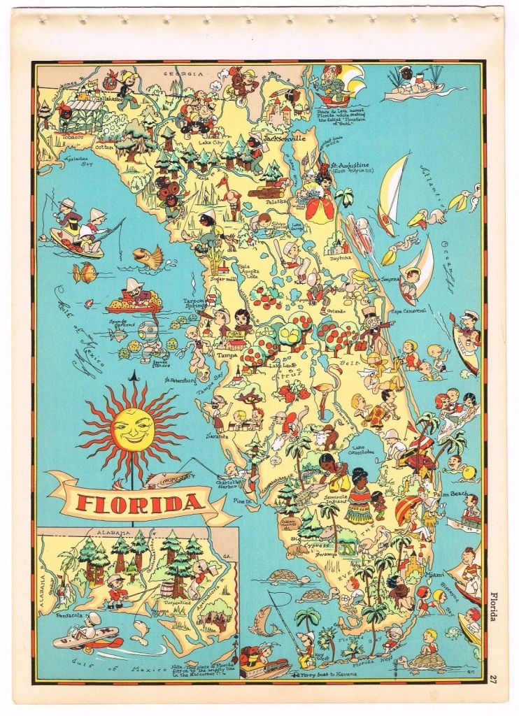 Details About Ruth Taylor Vintage New Jersey Map Cartoon Rare - Vintage Florida Map Poster
