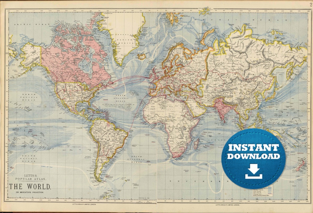 Digital Old World Map Printable Download. Vintage World Map. Printable Map.  Large World Map. High Resolution World Map. Postera.australia - Vintage World Map Printable
