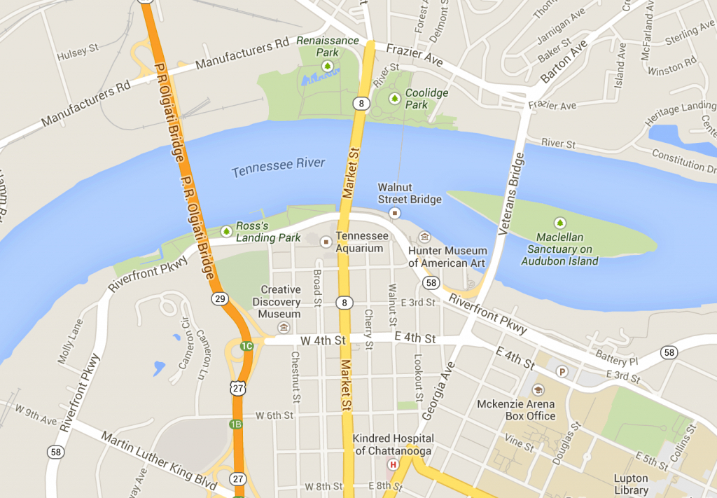 Downtown Chattanooga - Map | Tennessee | Chattanooga Map, Map - Printable Map Of Chattanooga