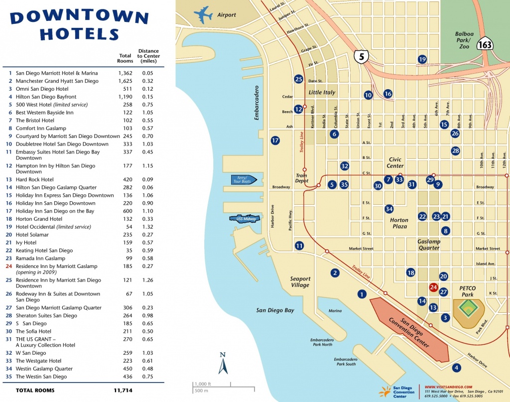 Downtown San Diego Hotel Map - Printable Map Of Downtown San Diego