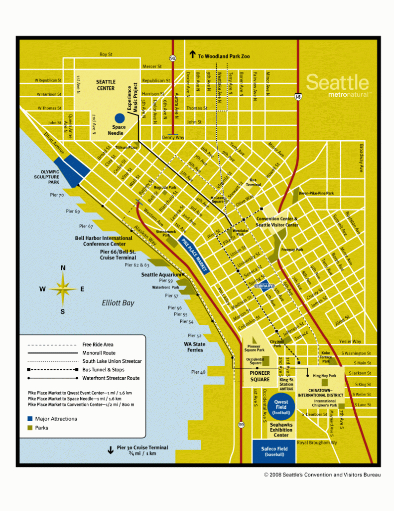 Downtown Seattle Map - Seattle Wa • Mappery - Printable Map Of Downtown Seattle