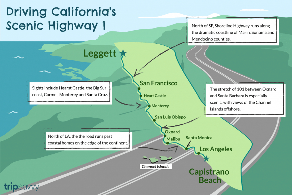 Driving California&amp;#039;s Scenic Highway One - California Highway 1 Scenic Drive Map