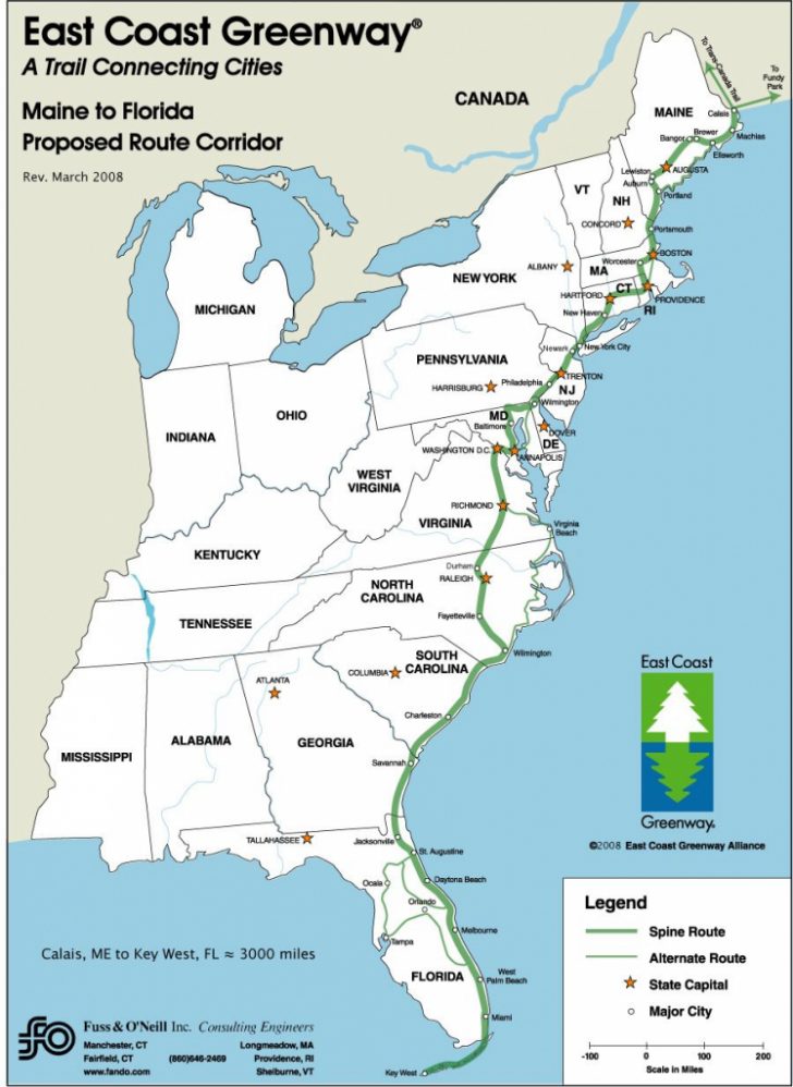 Printable Map Of East Coast