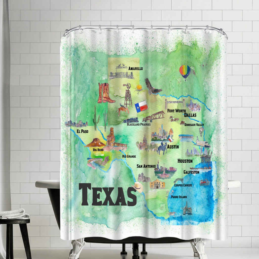 East Urban Home M Bleichner Texas State Travel Map Shower Curtain - Texas Map Shower Curtain