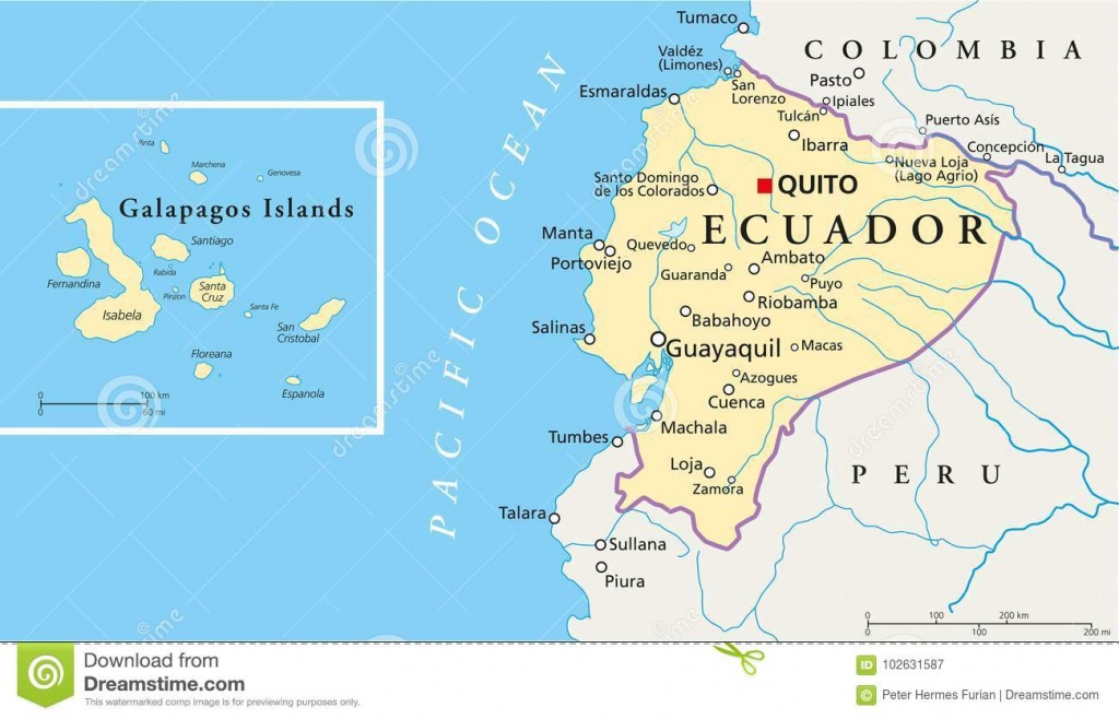 Ecuador And Galapagos Islands Political Map Stock Vector - Printable Map Of Galapagos Islands