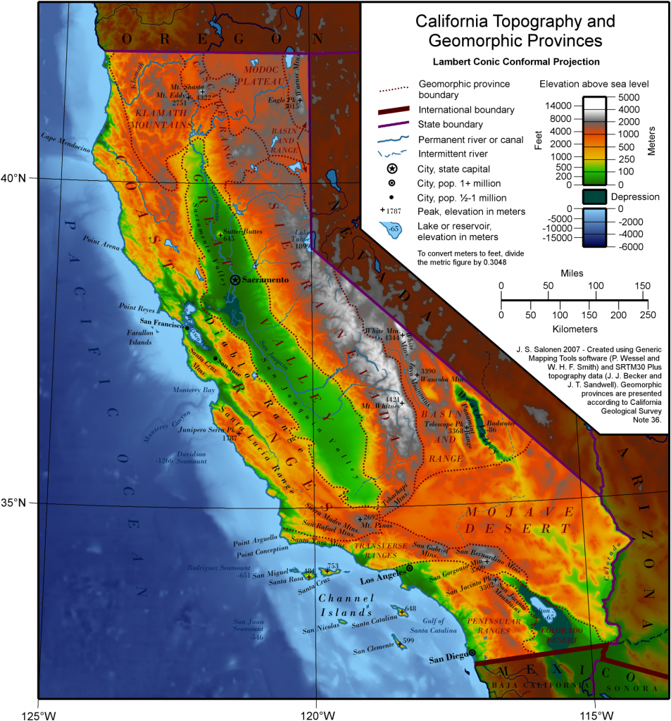 Elevation Map Of California | Historical Maps | California Map - California Elevation Map