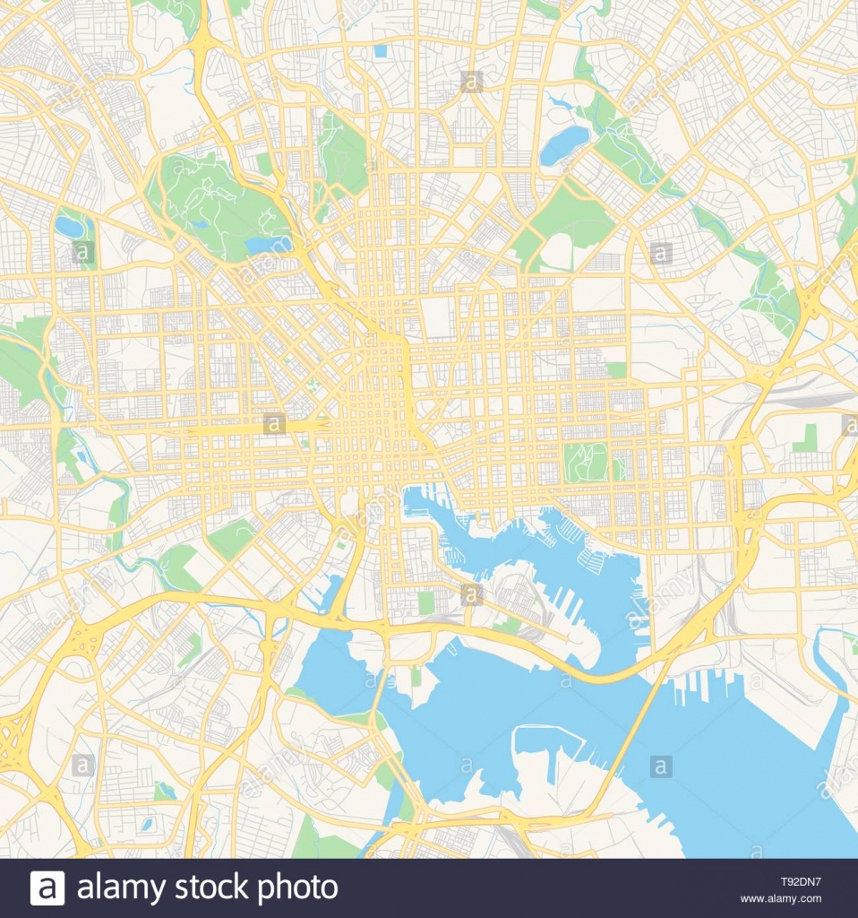 Empty Vector Map Of Baltimore, Maryland, Usa, Printable Road Map - Printable Map Of Baltimore