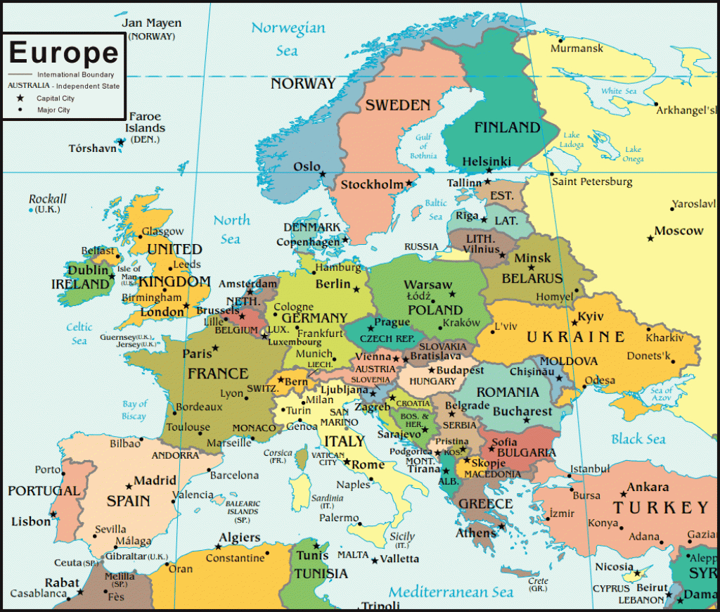 Europe Map And Satellite Image - Printable Map Of Europe