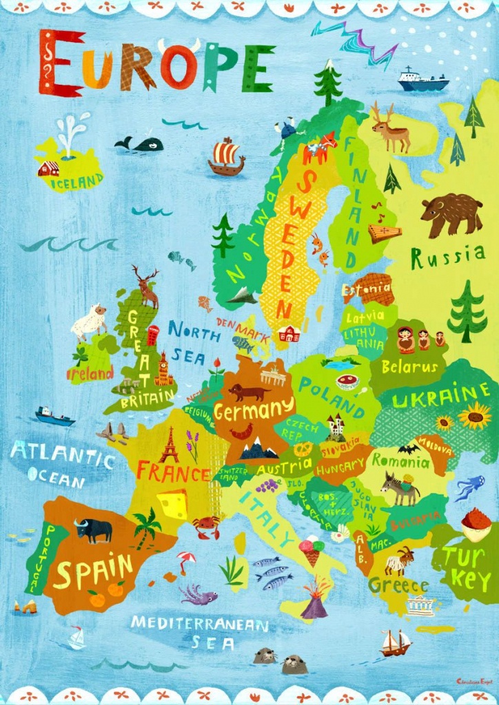 Europe Map Illustration / Digital Print Poster / Kidschengel - Map Of Europe For Kids Printable