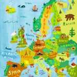 Europe Map Illustration / Digital Print Poster / Kidschengel   Printable Maps For Children