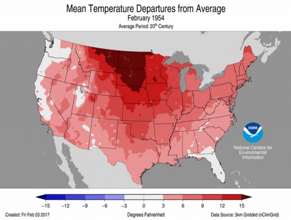 February-1954-Us-Avg-Temp-Departures-From-Avg-Map - Weathernation - Florida Temp Map