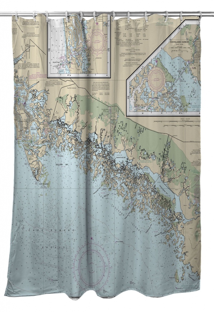 Fl: Ten Thousand Islands, Fl Nautical Chart Shower Curtain - Florida Map Shower Curtain