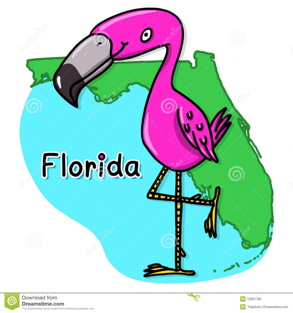 Flamingo Over Florida Map Cartoon Stock Illustration - Illustration - Florida Cartoon Map