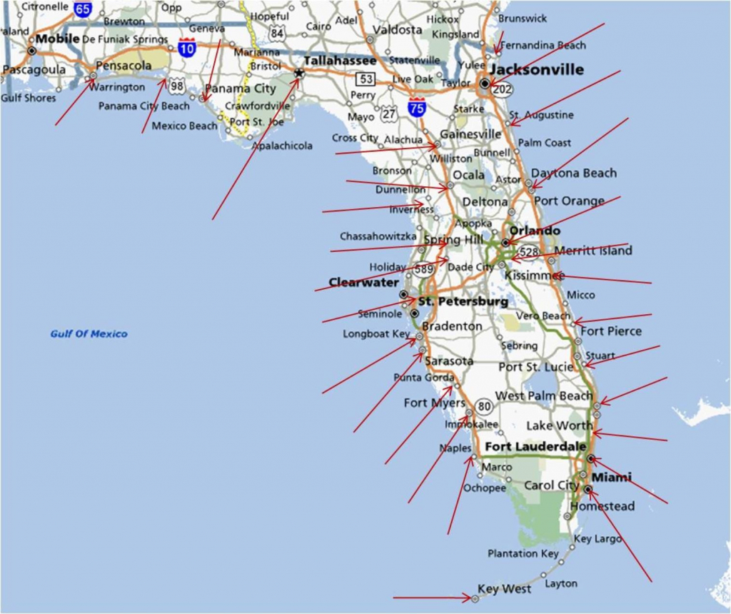 Florida Gulf Coast Beaches Map | M88M88 - Map Of Florida Cities And Beaches