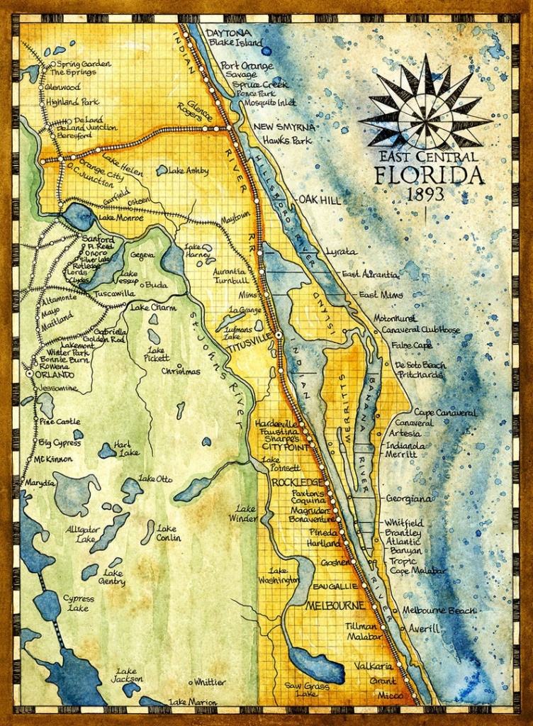 Florida Map Art Print C. 1893 - Florida Map Artwork