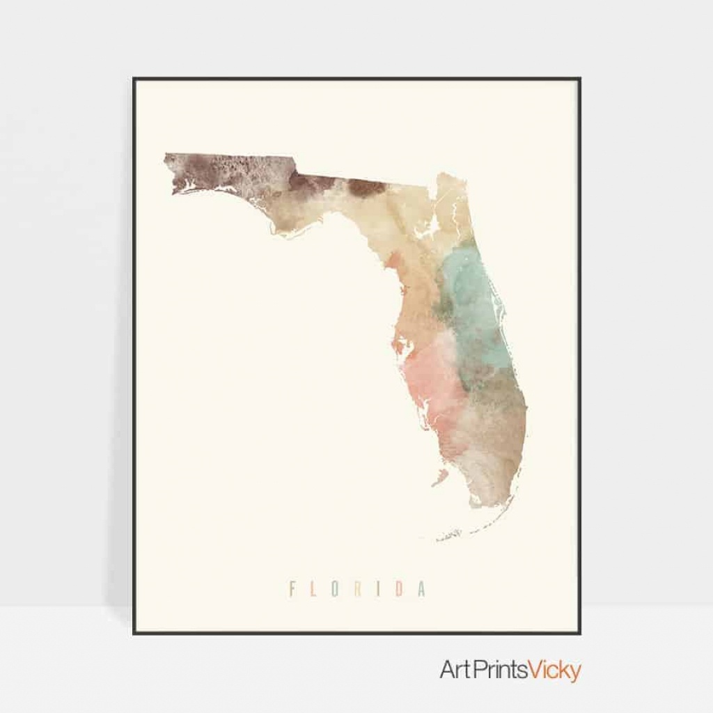 Florida Map Artwork Print Pastel Cream | Art Prints Vicky - Florida Map Artwork