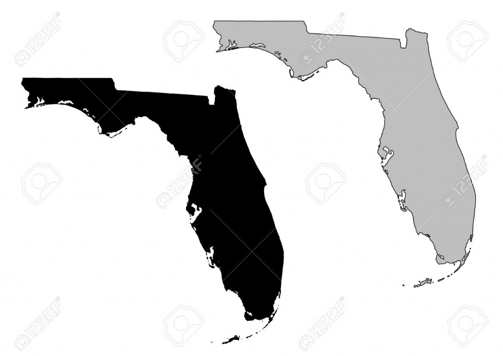 Florida Map. Black And White. Mercator Projection. Royalty Free - Florida Map Black And White