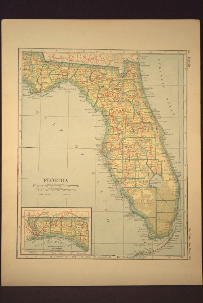 Florida Map Florida Railroad Antique State Original 1920S | Map Wall - Florida Map Wall Decor