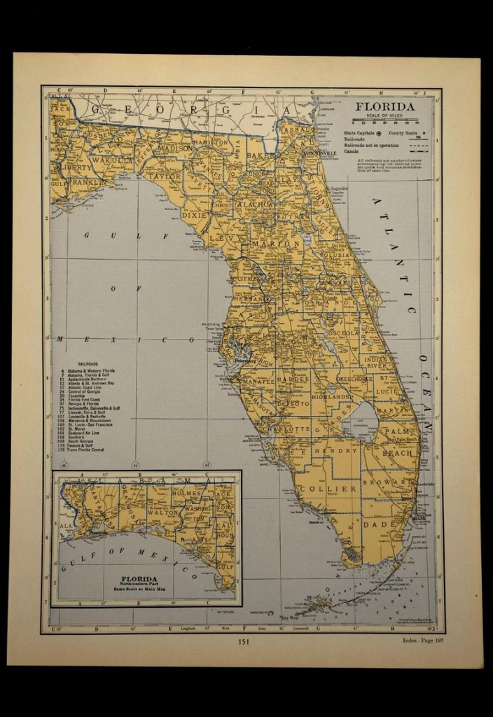 Florida Map Of Florida Wall Art Decor Antique Original | Etsy - Florida Map Wall Decor