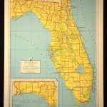 Florida Map Of Florida Wall Art Decor Colorful Yellow Vintage Gift   Florida Map Wall Decor