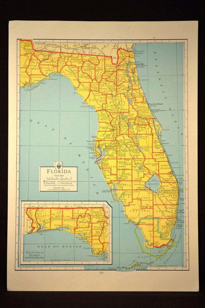 Florida Map Of Florida Wall Art Decor Colorful Yellow Vintage Gift - Florida Map Wall Decor