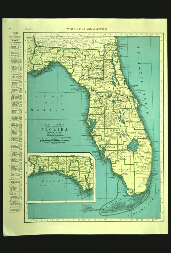 Florida Map Of Florida Wall Art Decor Print Vintage Old Green | Etsy - Florida Map Wall Decor