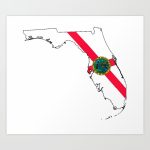 Florida Map With Florida State Flag Art Print   Florida Map Artwork
