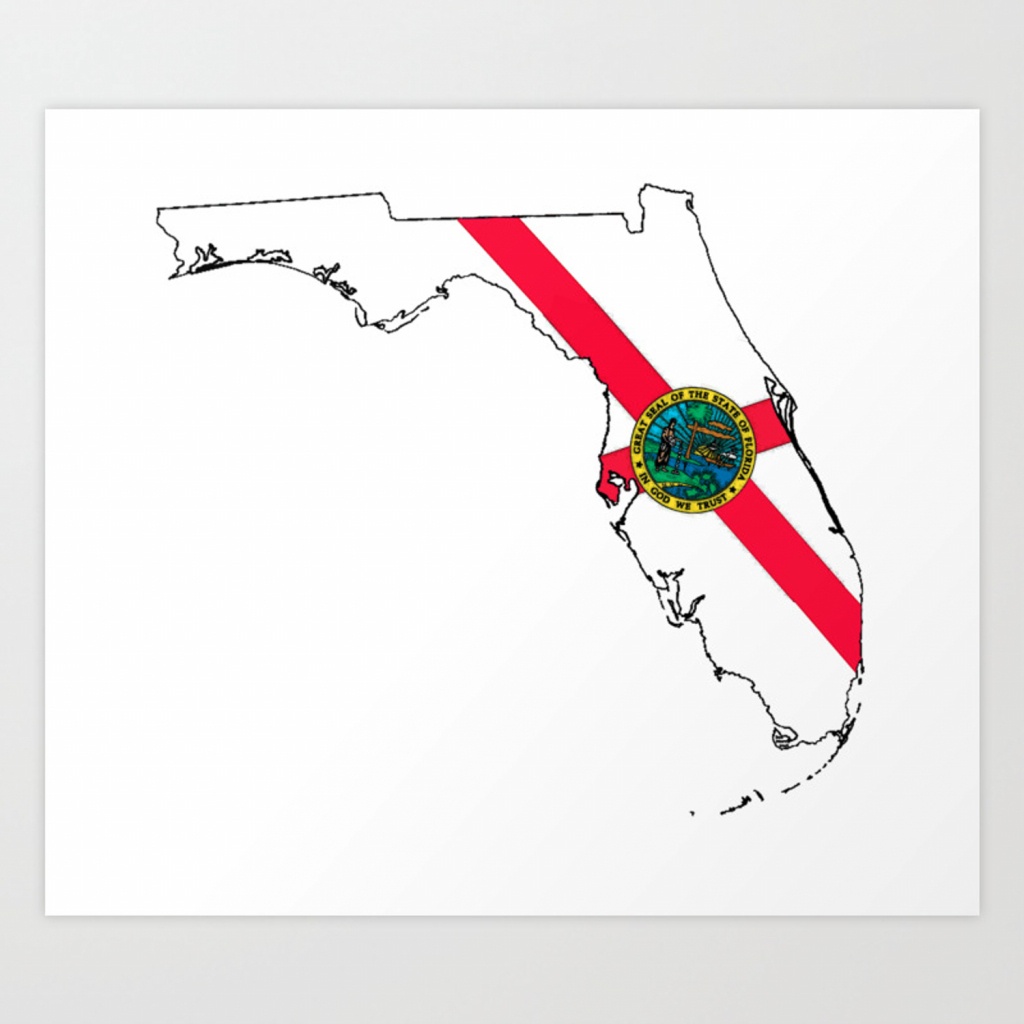 Florida Map With Florida State Flag Art Print - Florida Map Artwork