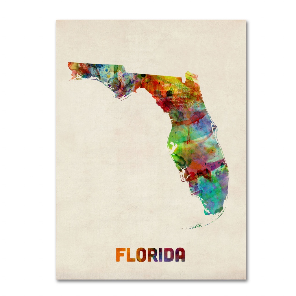 &amp;#039;florida Map&amp;#039;michael Tompsett Framed Graphic Art On Wrapped Canvas - Florida Map Artwork