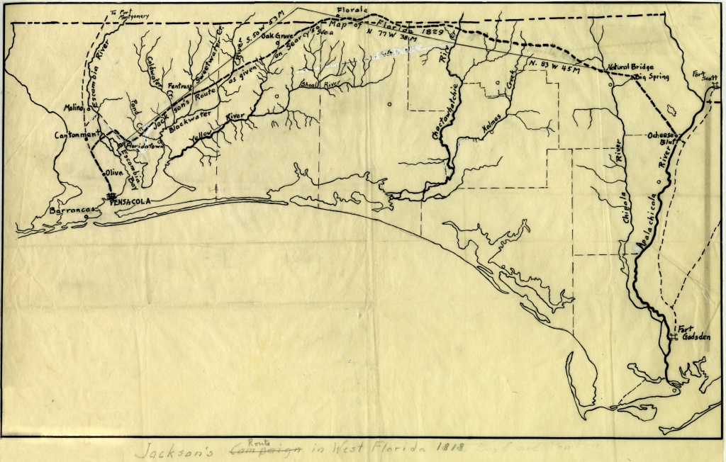 Florida Memory - Map Of Andrew Jackson&amp;#039;s Route In West Florida, 1818 - Coldwater Creek Florida Map